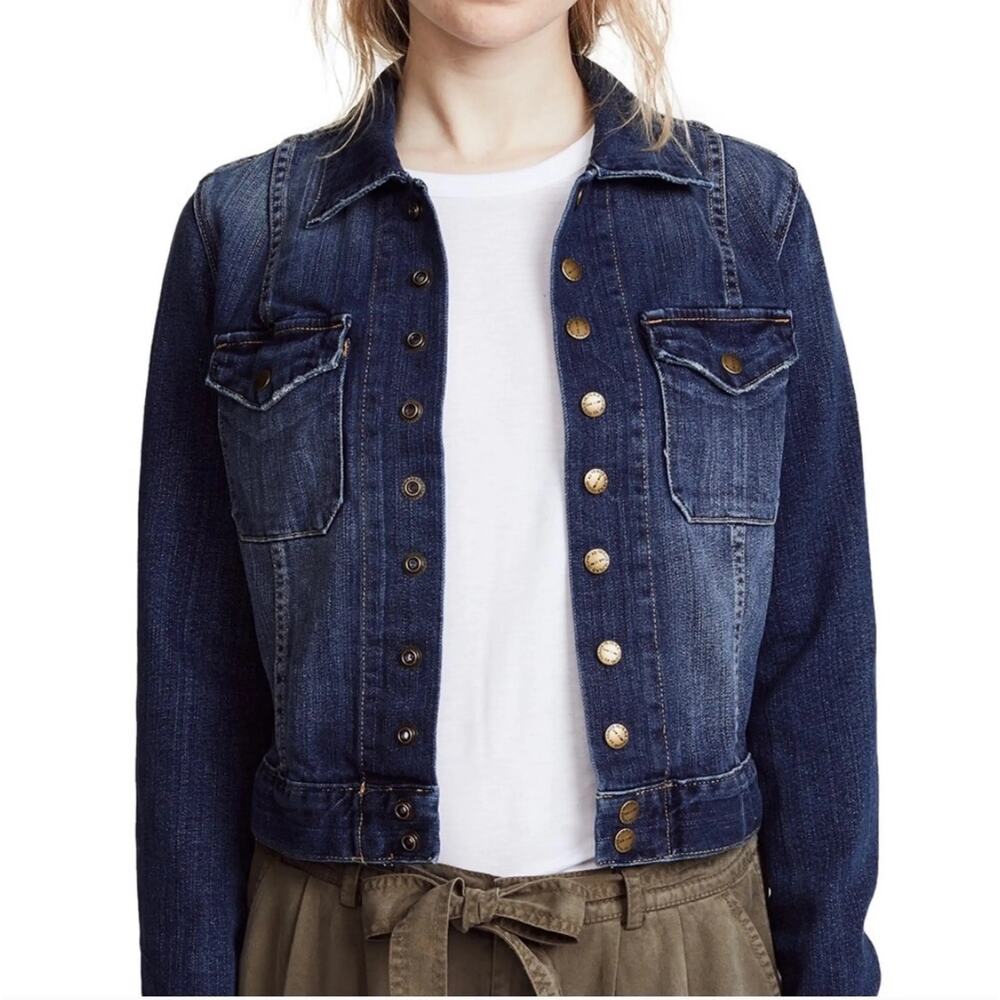 Current/Elliott The Snap Denim Jacket Loved Dark Wash Jean Jacket Size 3/L
